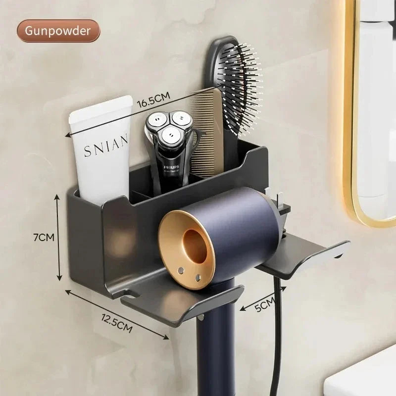 Wall-Mount Hair Dryer Holder & Straightener Stand Organizer