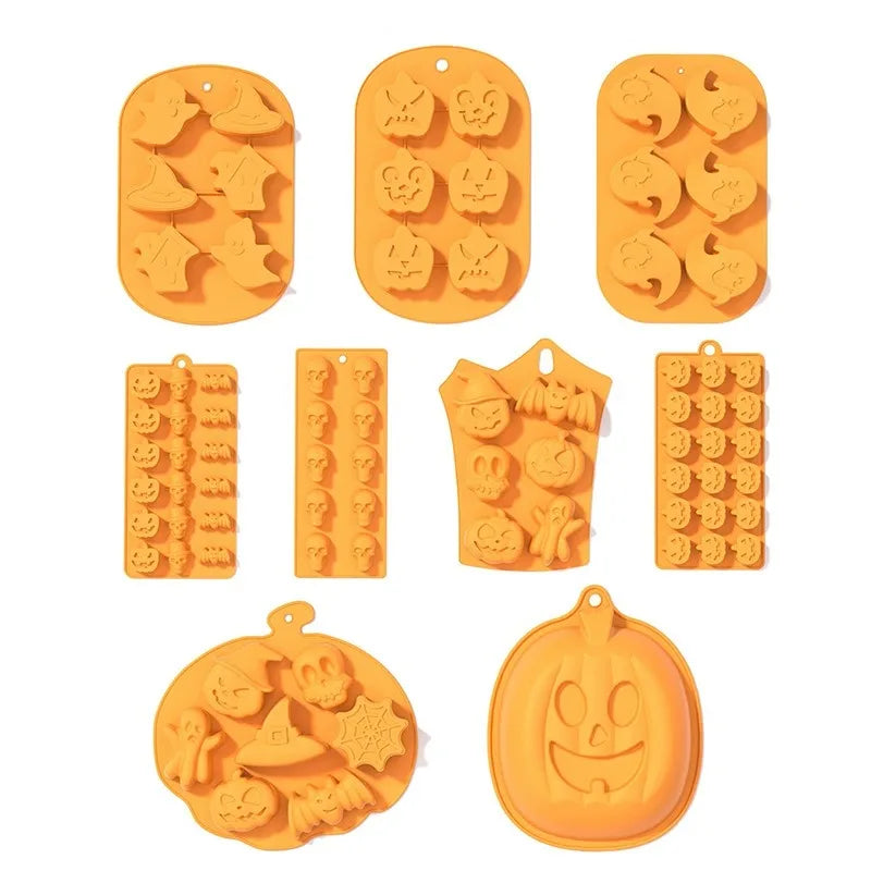 Halloween Silicone Molds Pumpkin Candy Mould Tray Ghost Bat Skull