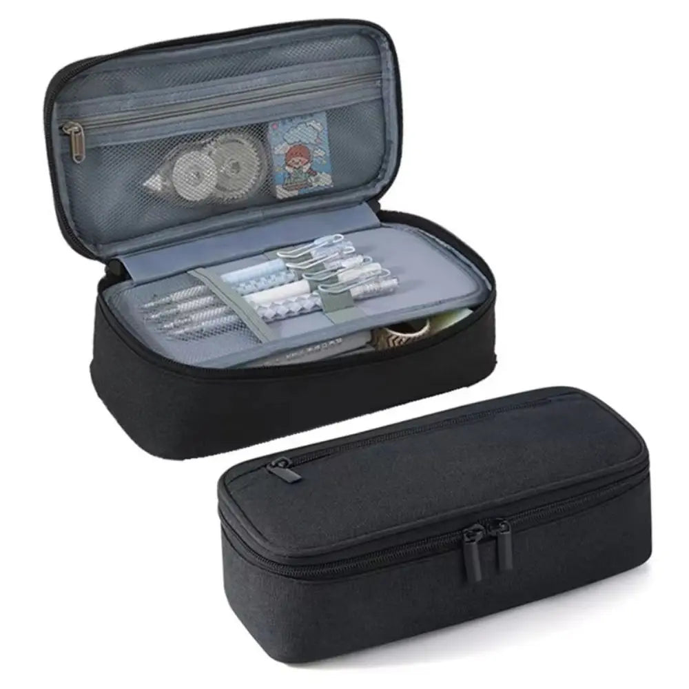 Large Capacity 2-Layer Zipper Pencil Case – Washable Pen Bag