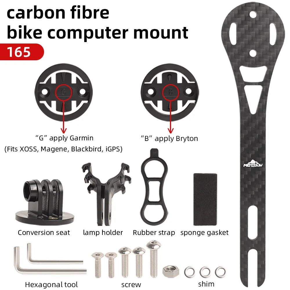 Carbon Fiber Bike Computer Mount Integrated Bracket for Garmin