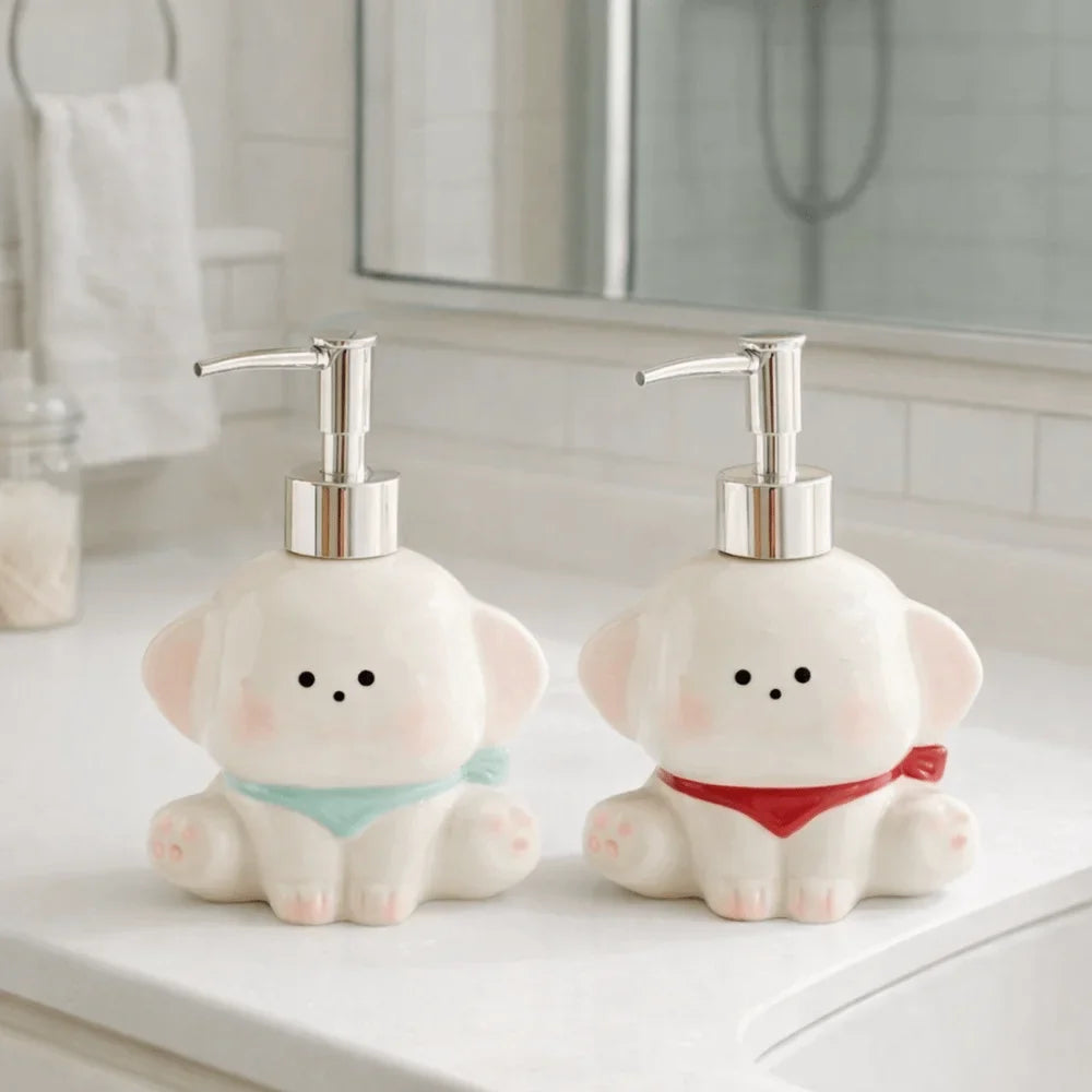 Cute Dog Ceramic Soap Dispenser | Bathroom Pump Bottle