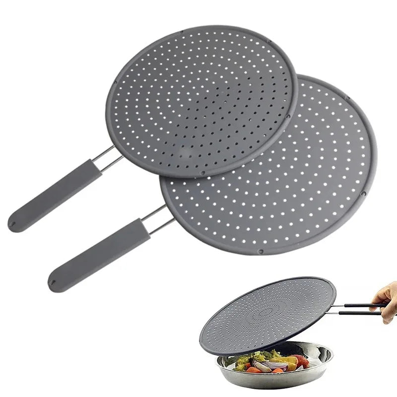 Silicone Splatter Screen with Handle – Oil Splash Guard & Pan Lid