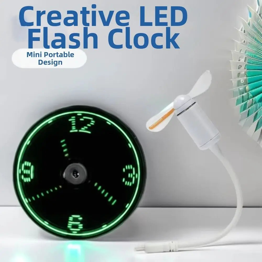 LED Flashing Text USB Mini Fan – Digital Display Desk Fan