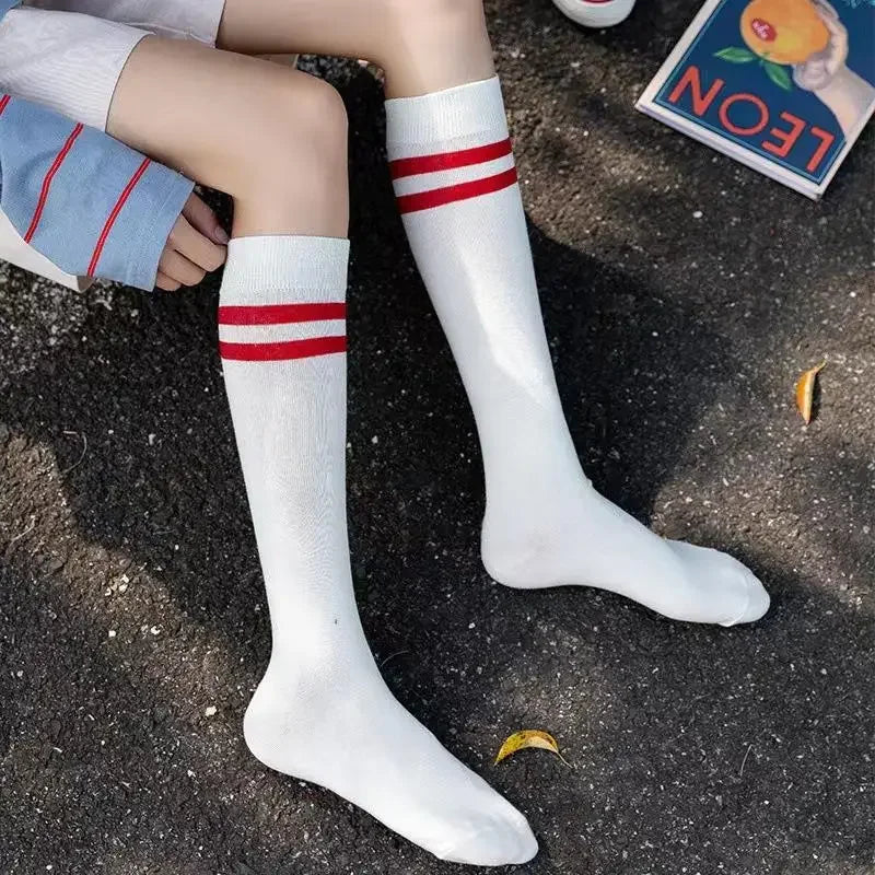 Women's Striped Cotton Calf Socks – JK College Style Pile Socks