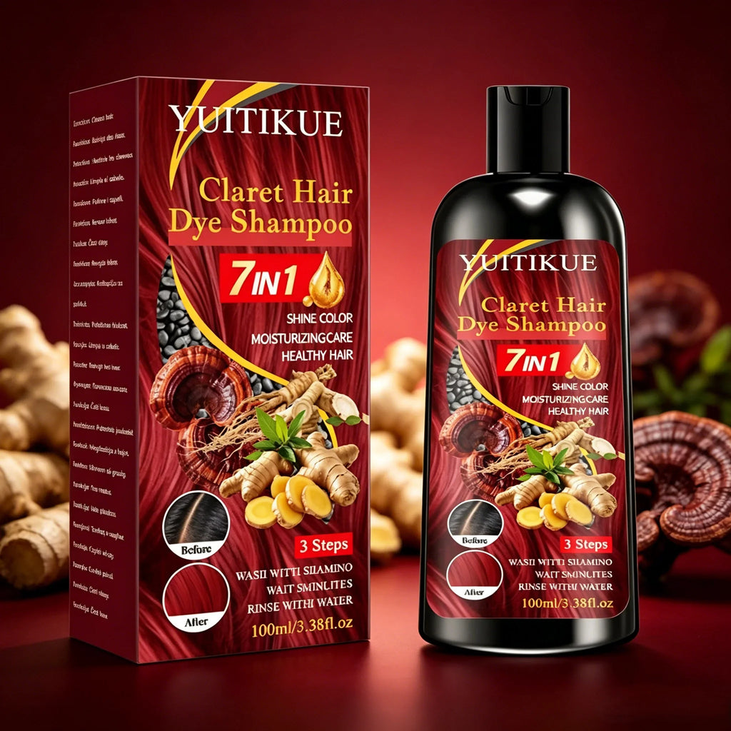 YUITIKUE Claret Color Shampoo – 7-in-1 Hair Dye & Shine