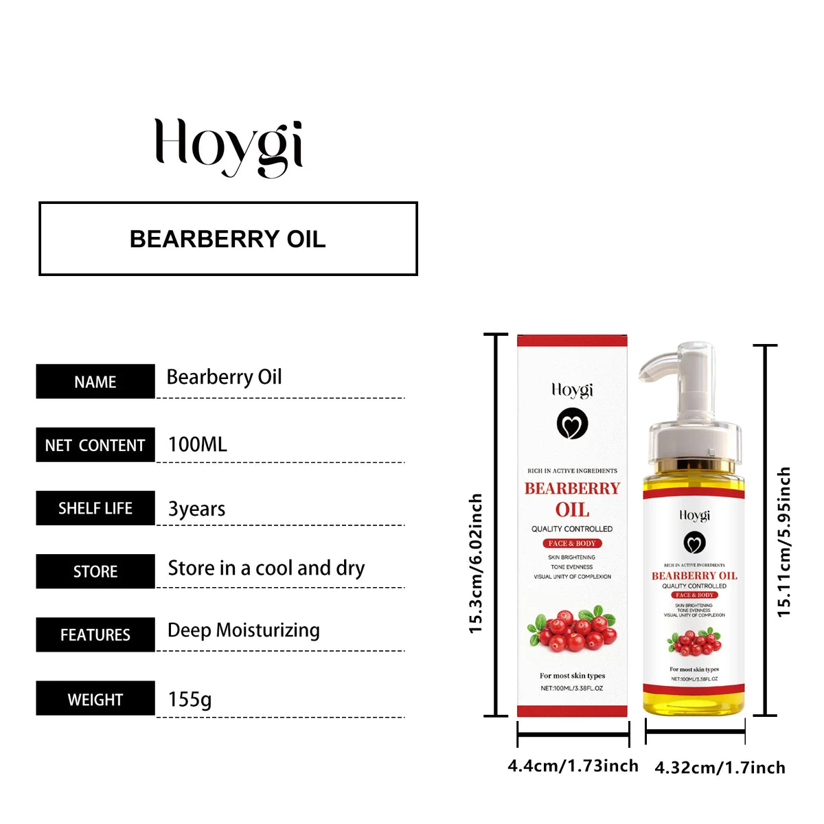 Hoygi Bearberry Body Oil – Brightening & Moisturizing 100ml