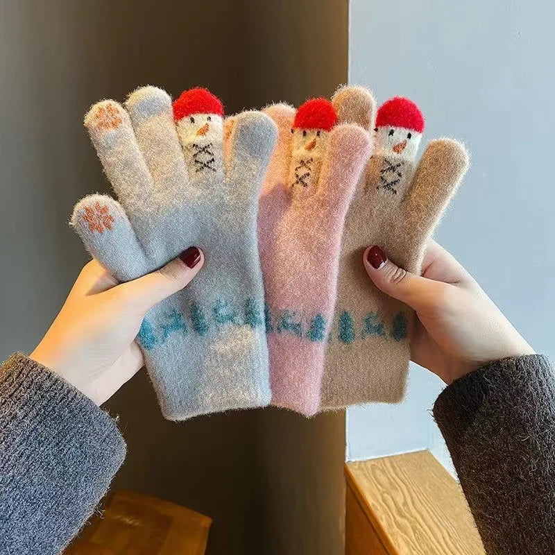 Women's Snowman Knit Touchscreen Winter Gloves | Warm & Cute