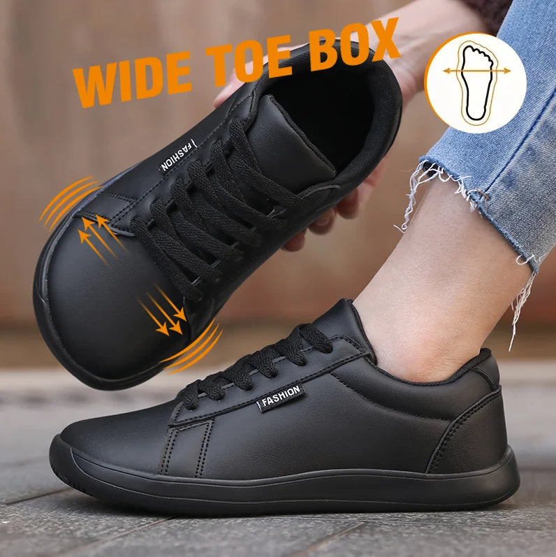 Women's Wide Barefoot Minimalist Sneakers – Lace-Up Flat Shoes