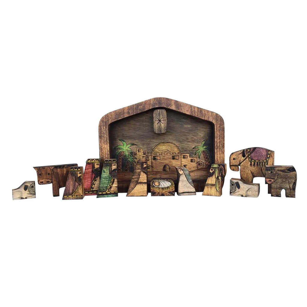 Wooden Nativity Puzzle Set | Wood Burned Christmas Figurines