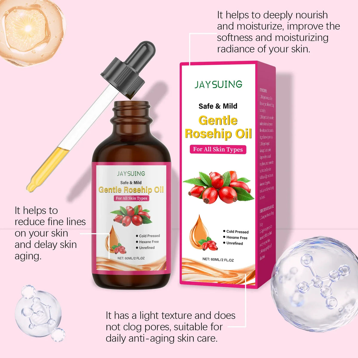 Jaysuing Rosehip Facial Oil – Anti-Aging Moisturizing Essence 60ml