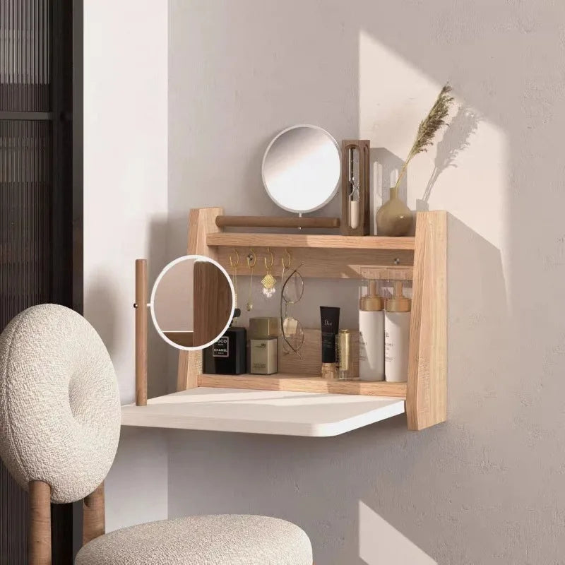 Wall-Mount Wooden Vanity Dressing Table with Mirror | Modern