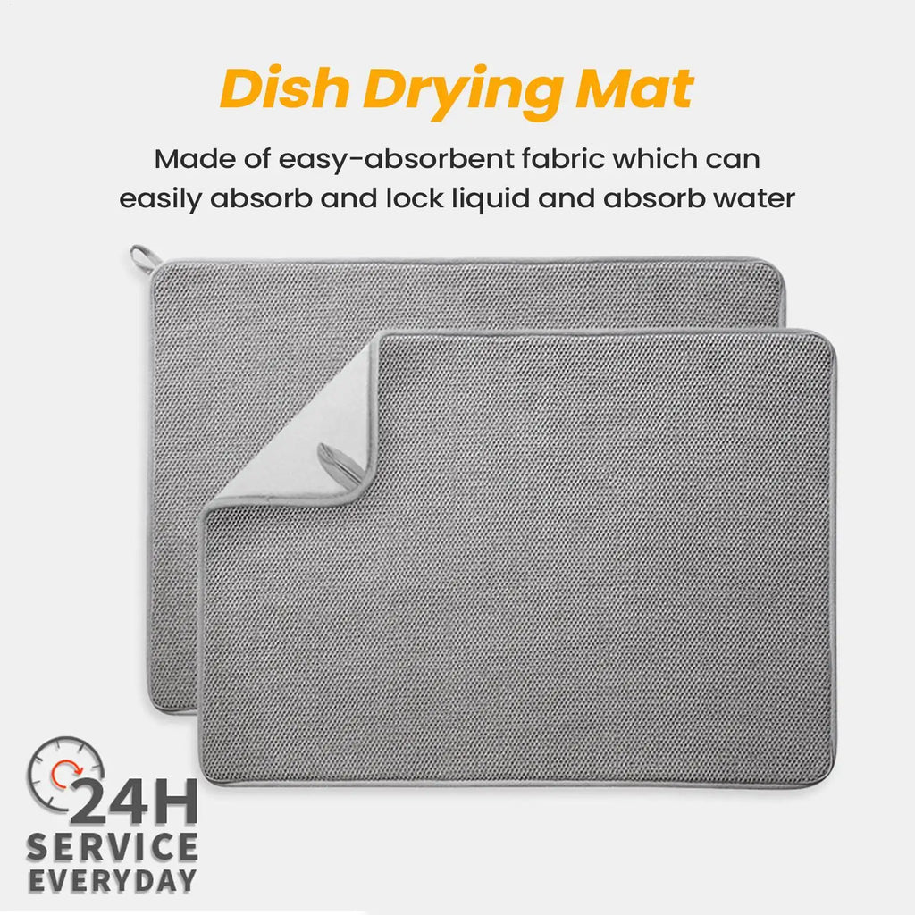 Large Microfiber Dish Drying Mat – Non-Slip Kitchen Counter Pad