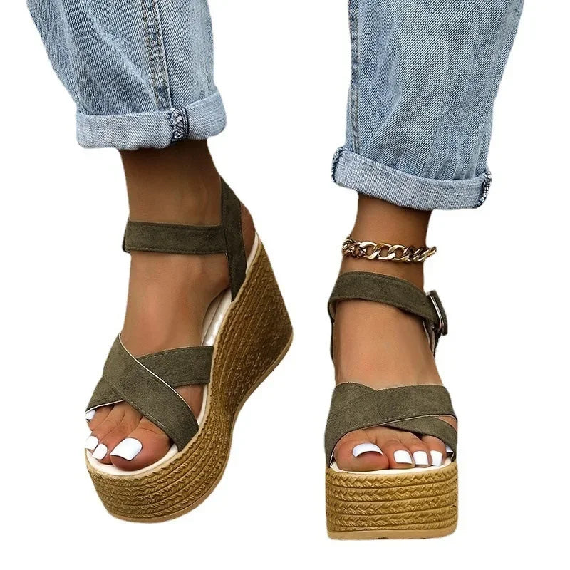 Women's Wedge Platform Sandals – Peep Toe Buckle Strap Heels