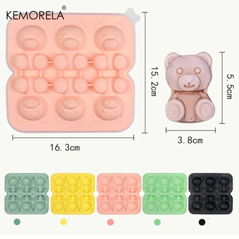 KEMORELA 6-Grid 3D Bear Silicone Ice Cube Mold – Teddy Shape