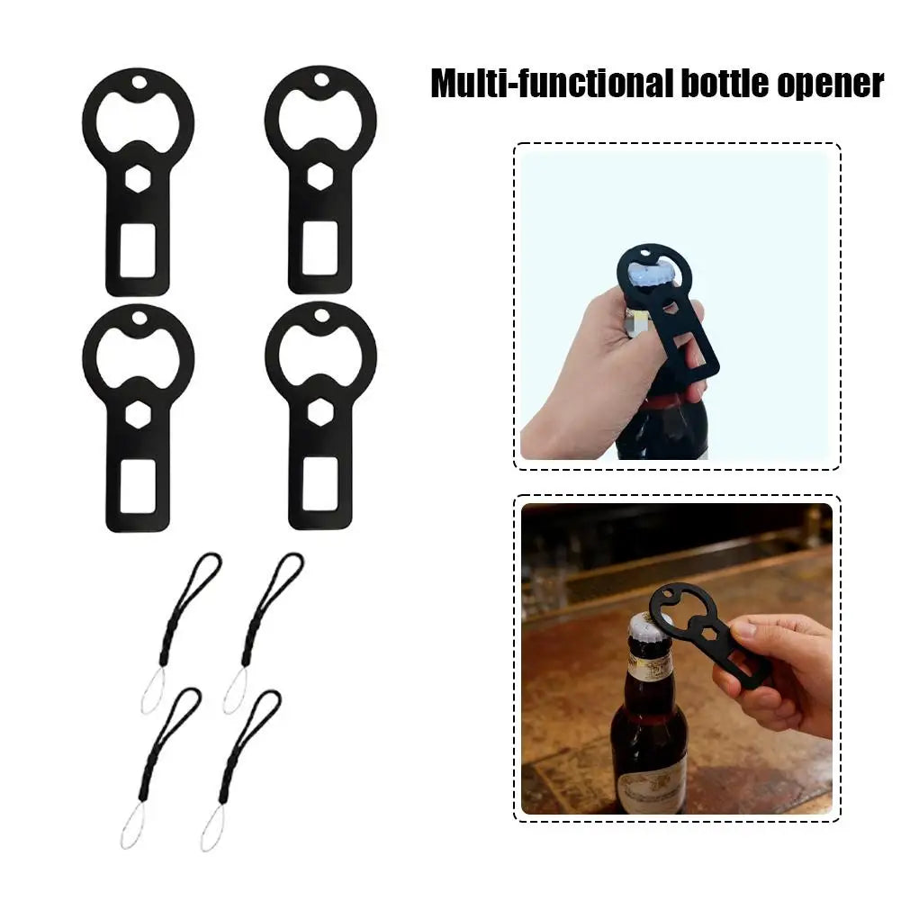 4-Pack Flat Beer Bottle Opener Keychain with Lanyard