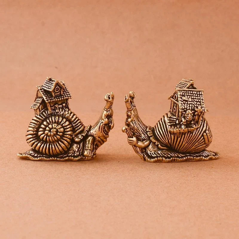 Solid Brass Snail Figurine – Mini Copper Tea Pet Ornament