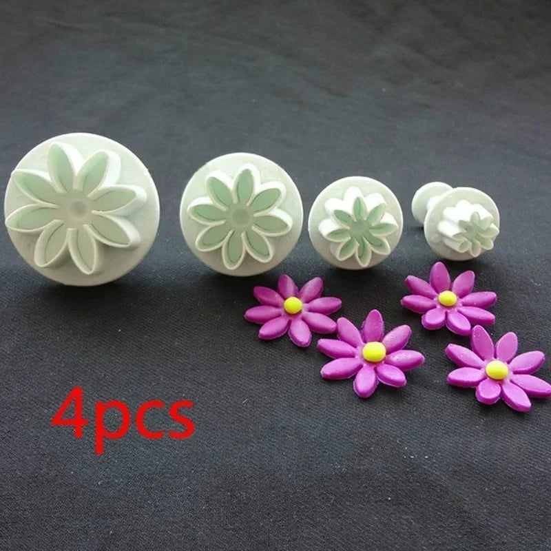 4-Piece Daisy Sunflower Plunger Cookie Cutter Fondant Mould Set