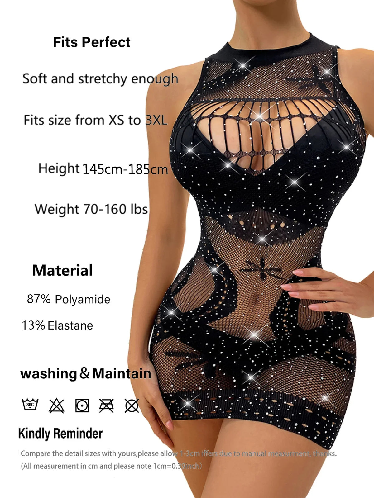 Rhinestone Mesh Bodysuit Women | Sparkly Fishnet Clubwear
