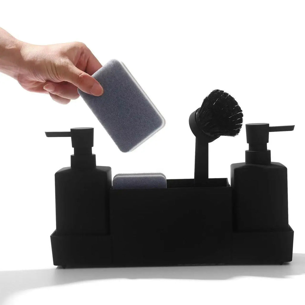 Kitchen Soap Dispenser Set | Sponge Holder, Brush & Tray