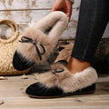 Women's Retro Faux Fur Bow Slip-On Flats – Plush Warm Shoes