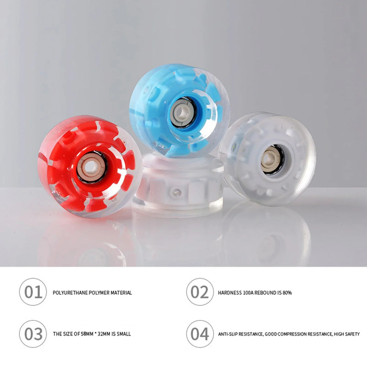 4-Pack LED Luminous Roller Skate Wheels 58mm 82A | Fast Roll