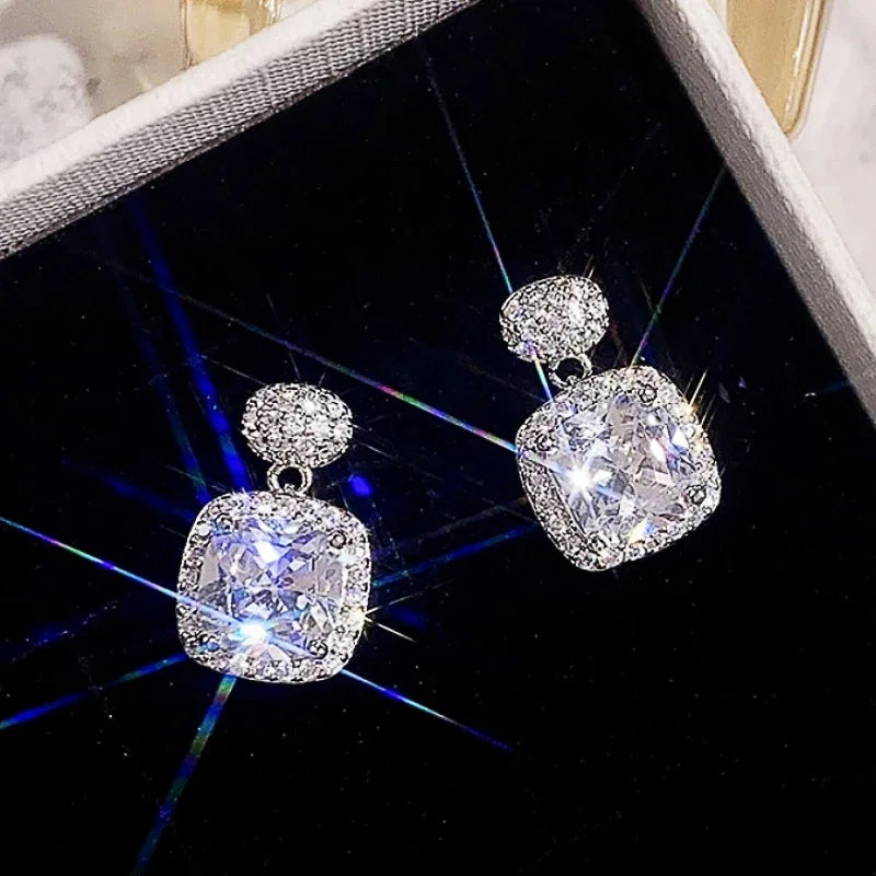 Huitan Cushion CZ Drop Earrings – Elegant Bridal Jewelry