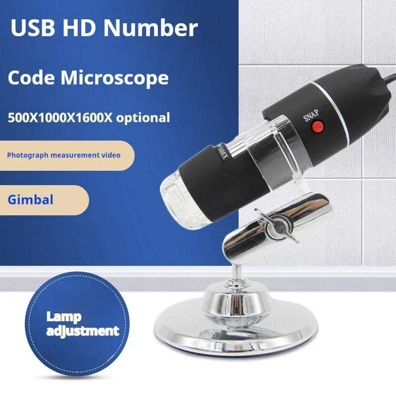 USB Digital Microscope 500X–1600X | 8-LED & Measurement Tool