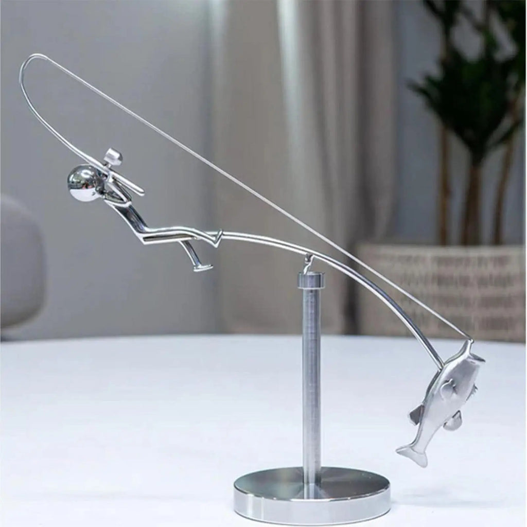 Fisherman Figurine Metal Fishing Sculpture Collectible Figurines Desk