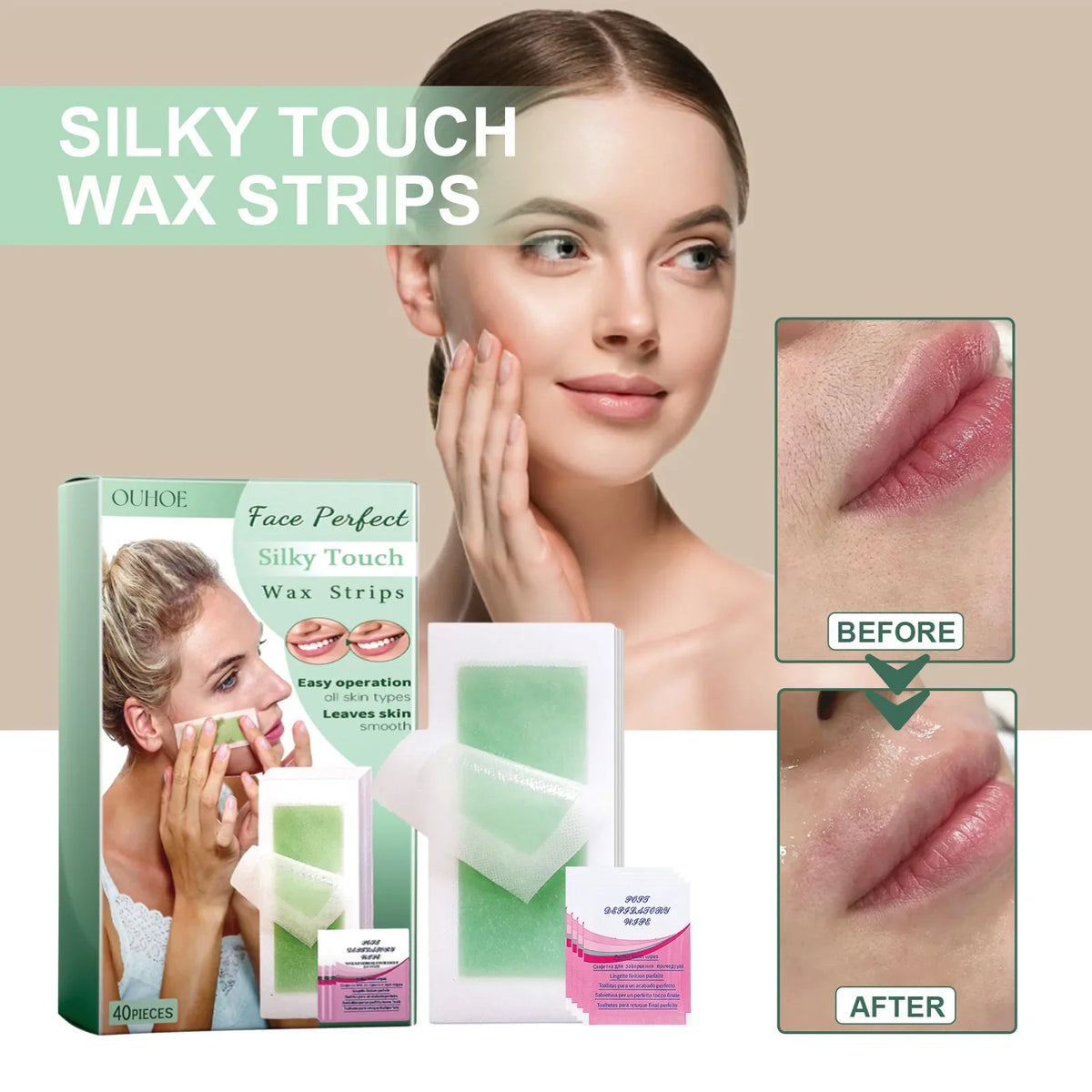 Facial Wax Strips 40pc – Lip, Chin & Eyebrow Hair Removal