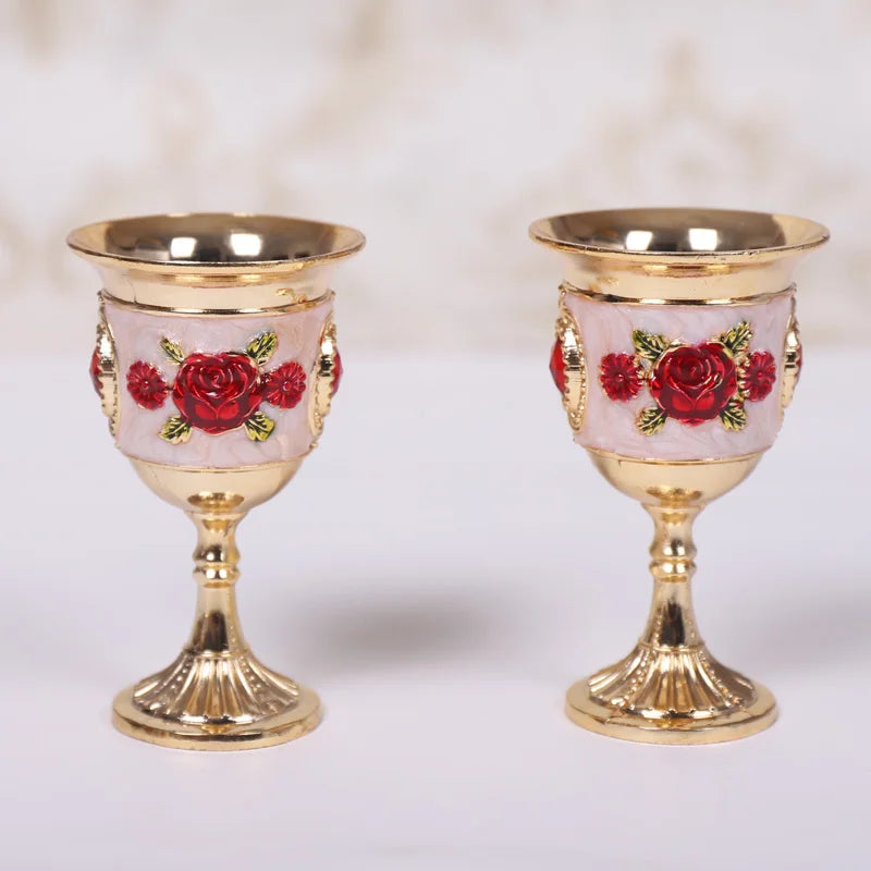 Rose Pattern Alloy Wine Goblets Set of 2 | Bar & Party