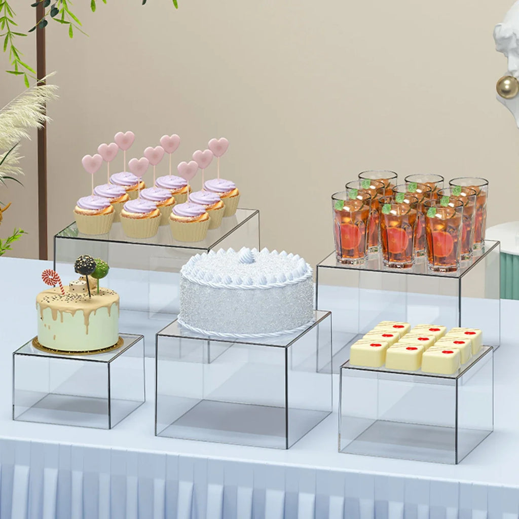 Acrylic White Transparent Cake Dessert Display Stand Stackable Box