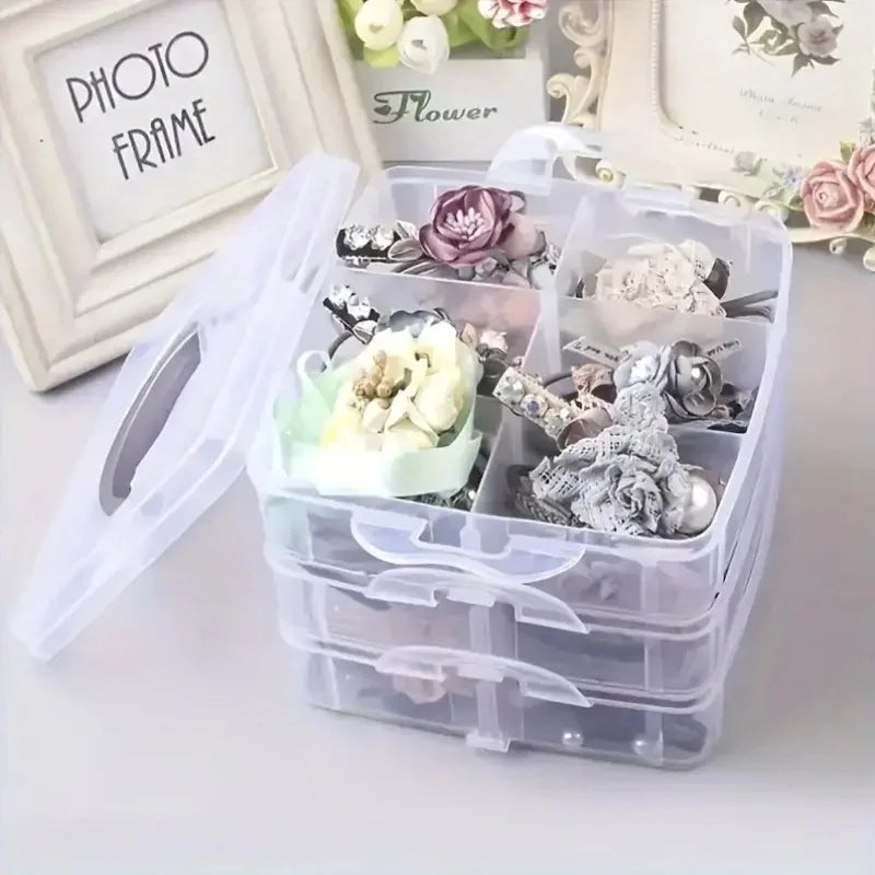 Stackable 3-Tier Plastic Storage Box Adjustable Compartment Toy