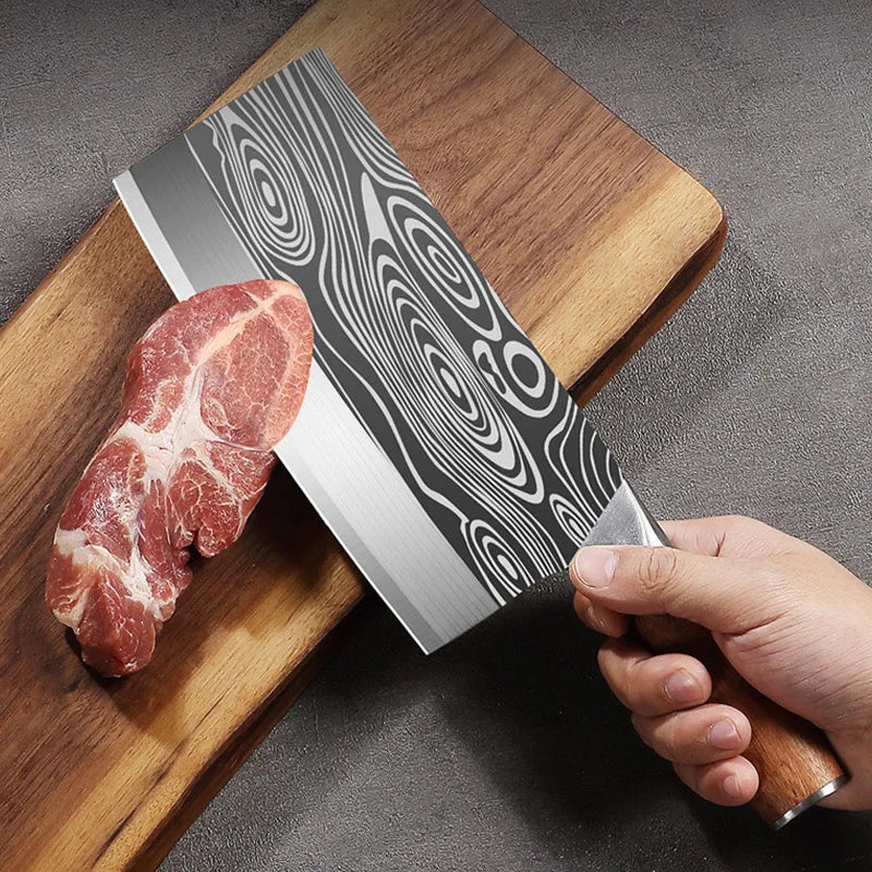 InLeung Damascus Cleaver Knife – Sharp Wood Handle Chef Knife