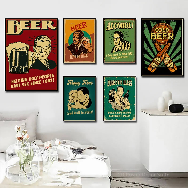 Retro Vintage Kraft Paper Poster – Bar, Beer & Coffee Wall Art
