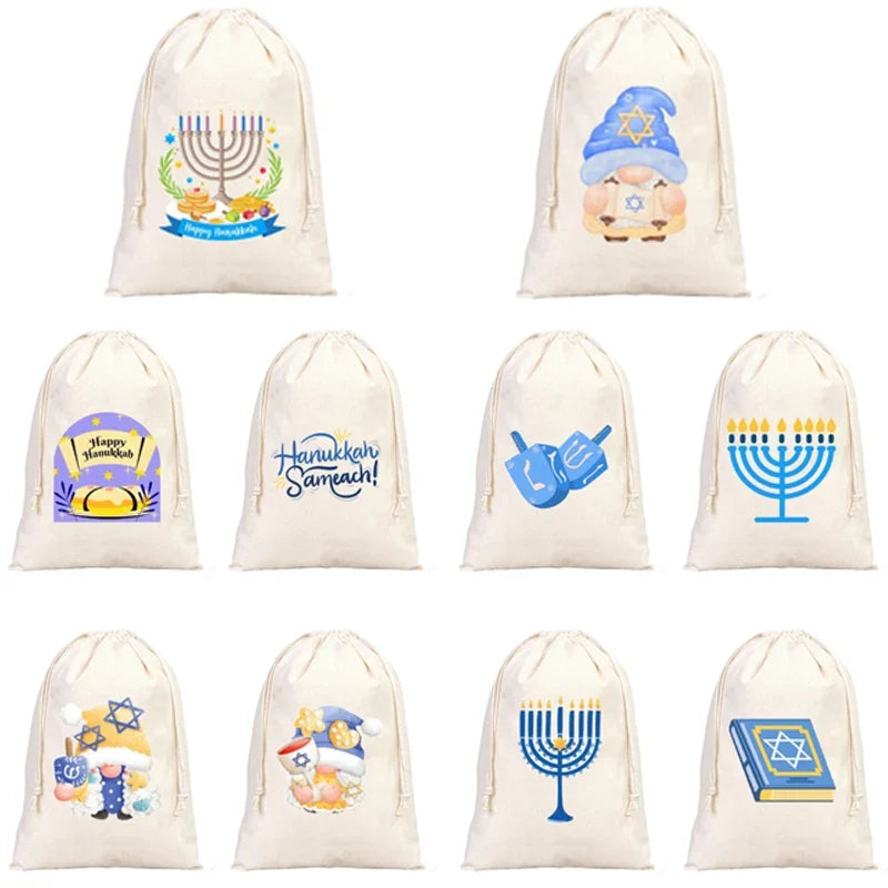 4-Pack Hanukkah Drawstring Bags | Jewish Holiday Gift Bags
