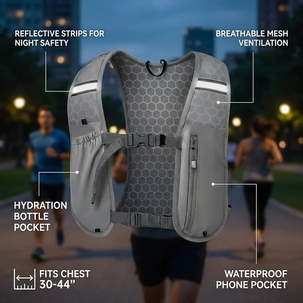Lightweight Running Vest | Reflective Hydration Pack & Phone Holder