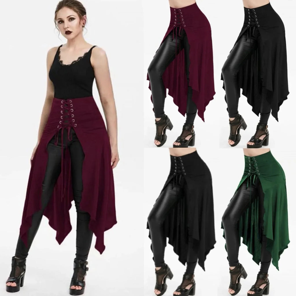 Gothic Black High Waist Steampunk Lace-Up Long Skirt for Women