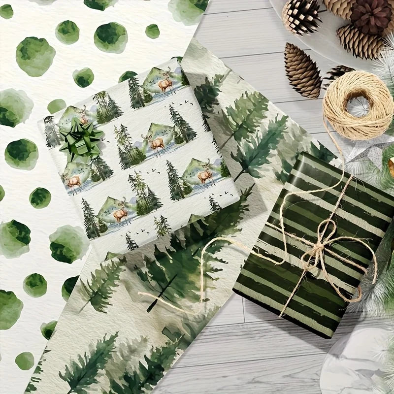 12-Pack Forest Animal Wrapping Paper – Deer & Pine Cone Design