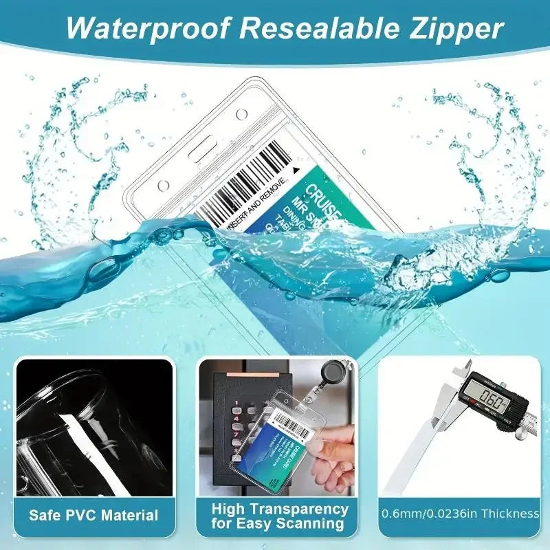 Retractable Badge Reel & Waterproof PVC ID Card Holder 1/2/3 Pk
