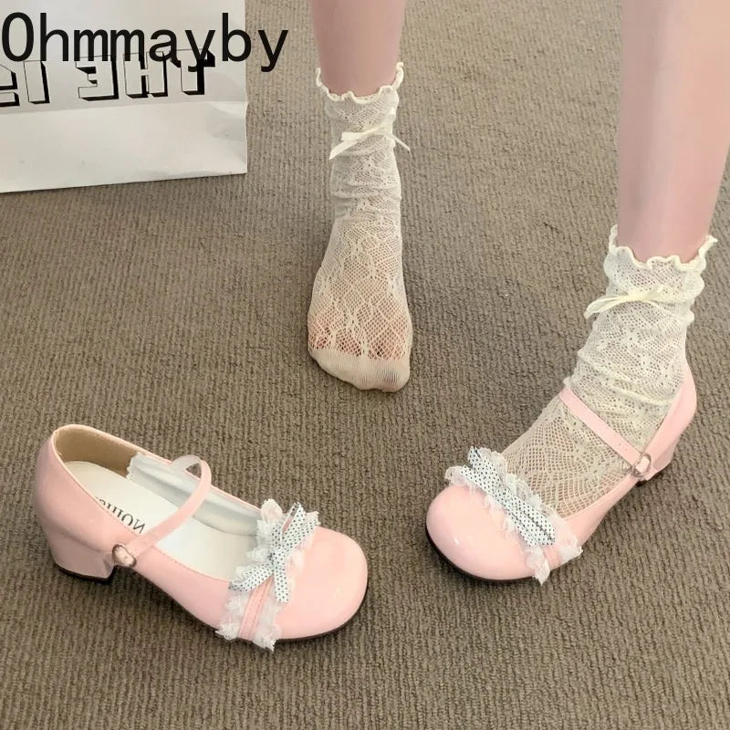 Black Y2K Butterfly-Knot Mary Jane Heels | Lolita Party Pumps