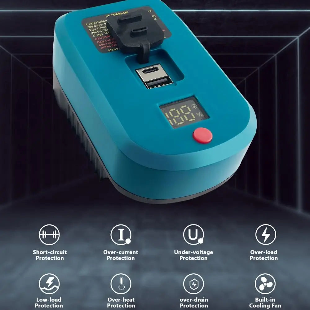 65W Battery Adapter USB-C & QC3.0 Charger for 18V/20V Tools