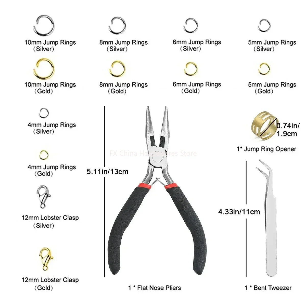 1200pcs DIY Jewelry Making Kit – Jump Rings, Clasps & Pliers