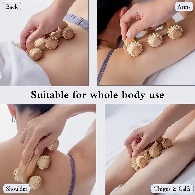 Wooden Massage Roller – Neck, Back & Leg Muscle Roller Tool