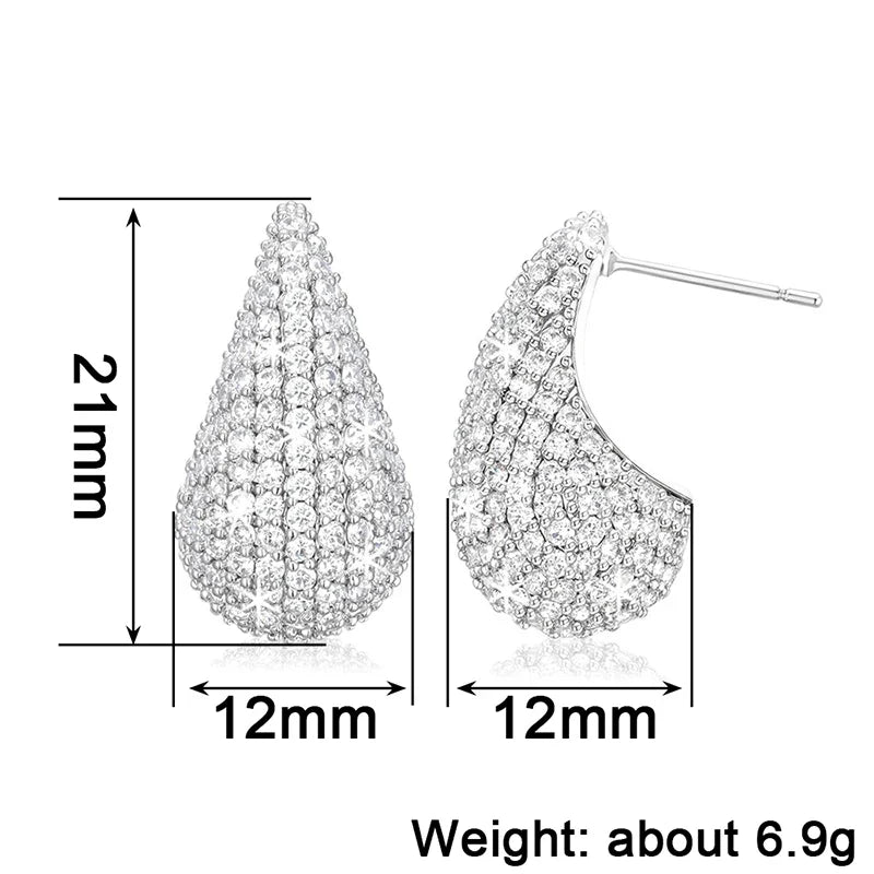 Huitan Waterdrop CZ Drop Earrings | Silver & Gold Women's Fashion