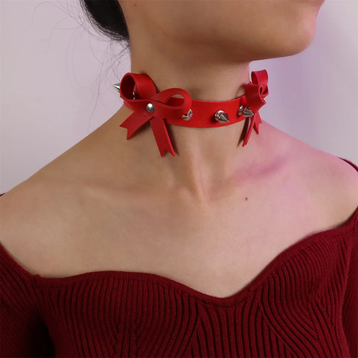 UYEE Adjustable Gothic Unisex Faux Leather Spike Rivet Choker Punk