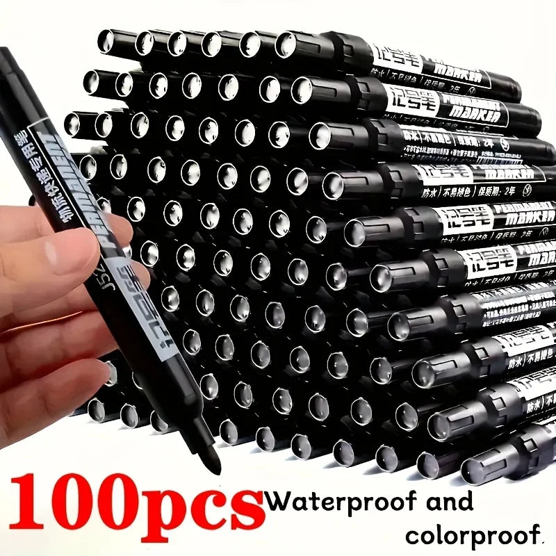 100-Piece Permanent Marker Set | Oil-Based Waterproof Quick-Dry