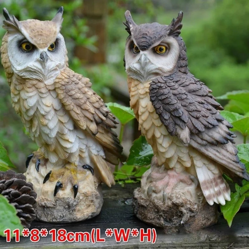 Realistic Fakes Horned Owl Bird Scarecrow Ow Figurine Porch Lawn Yard