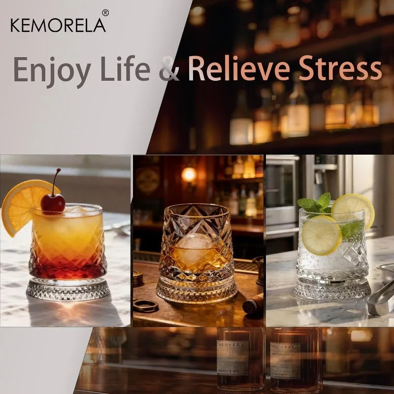 360° Rotating Whisky Glass – Crystal Tumbler Gift for Men