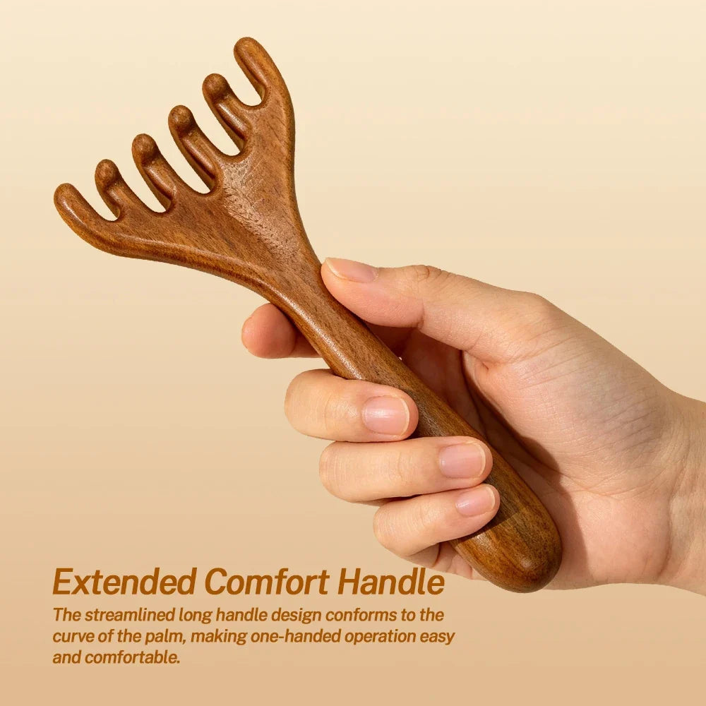 Sandalwood Five-Claw Scalp Massager & Gua Sha Comb