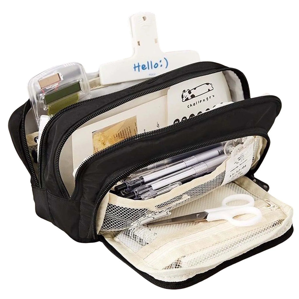 Three-Layer Zipper Pencil Case | Canvas Stationery Organizer